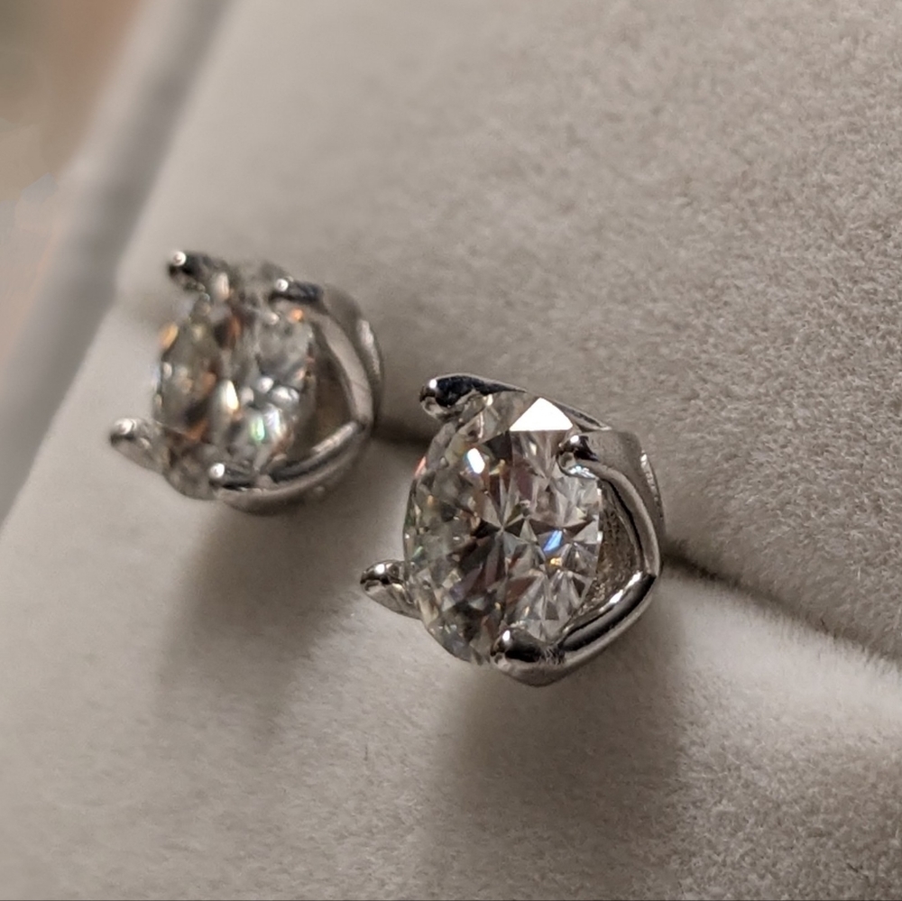 1CT x 2 Genuine Moissanite Earrings, 4 Prong, 925 Sterling Silver